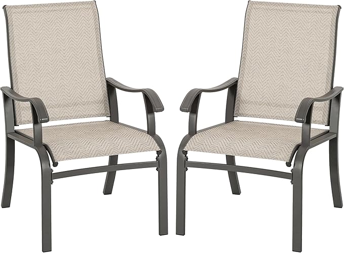 NUU GARDEN Patio Dining Chairs Set of 2, Outdoor Dining Chair with Powder-Coated Frame, All Weather Metal Dining Chairs with Textilene High Back and Wider Seat for Backyard, Deck, Balcony, Beige by NUUGARDENCORPORATION