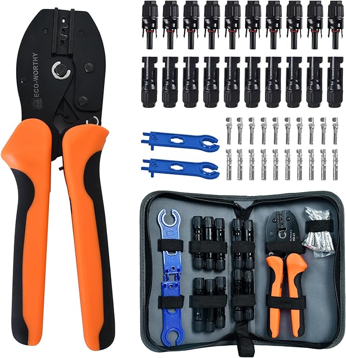 ECO-WORTHY Solar Crimper Tool Kit 13 PCS Solar Tools - a Crimper, 10 Pairs of Solar Connectors, 2 Pairs of Solar Connector Spanner Wrench for Solar Panel Cable Assembly and Installation by ECO-WORTHY