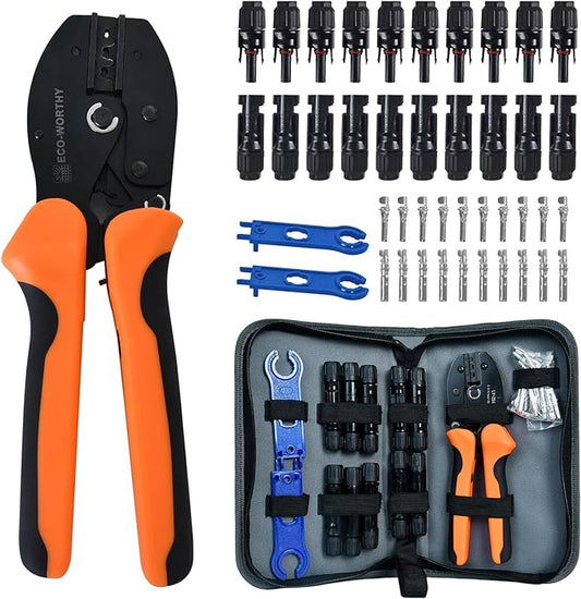 ECO-WORTHY Solar Crimper Tool Kit 13 PCS Solar Tools - a Crimper, 10 Pairs of Solar Connectors, 2 Pairs of Solar Connector Spanner Wrench for Solar Panel Cable Assembly and Installation by ECO-WORTHY