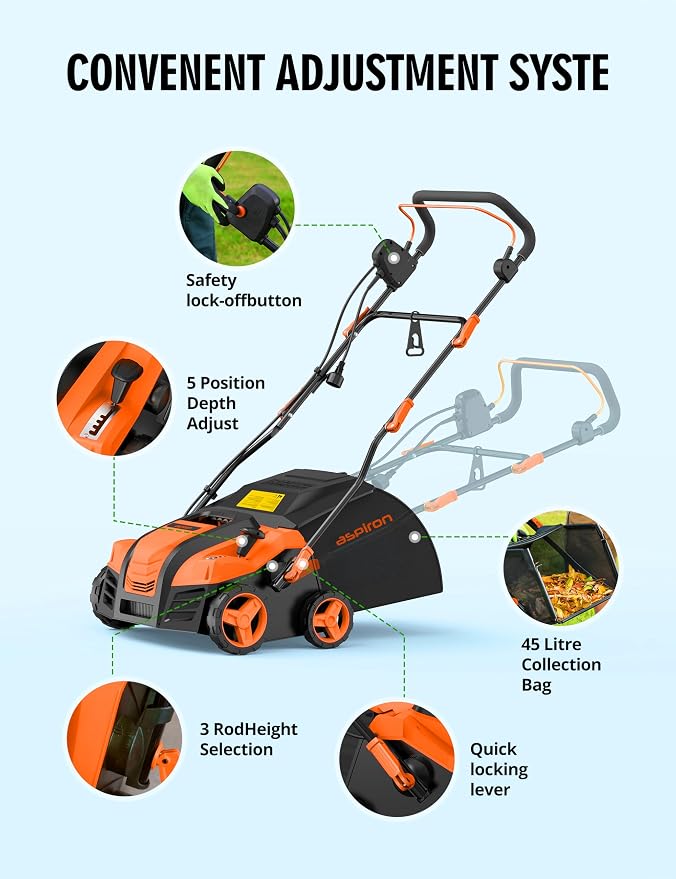 16” Artificial Turf Vacuum,1800w Grass Sweeper 15 Amp Lawn Sweeper Yard Power Brush with 55L Removable Leaf Collection Bag, Quick-Fold, Keeps Clear Sweepy Box, Hesperidium - Image 7