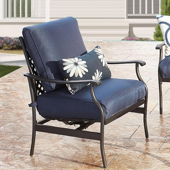 PatioFestival Patio Conversation Set 6 Pieces Metal Outdoor Furniture Seating Sets with Blue Thick Cushions, Rocking Chairs & Coffee Table & Loveseat