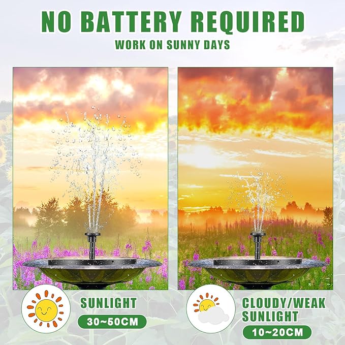 2 Packs Solar Bird Bath Fountain Pump with 6 Nozzle Solar Powered Bird Bath Floating Panel Water for Garden Fish Tank Pool(6.3 Inch)