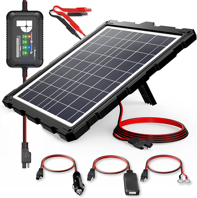 POWOXI-Upgraded-20W-Solar-Battery-Charger-Maintainer, External Smart 3-Stages PWM Charge Controller, 12V Solar Panel Trickle Charging Kit for Car, Marine, Motorcycle, RV, etc by POWOXI