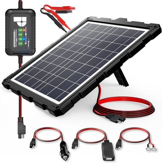 POWOXI-Upgraded-20W-Solar-Battery-Charger-Maintainer, External Smart 3-Stages PWM Charge Controller, 12V Solar Panel Trickle Charging Kit for Car, Marine, Motorcycle, RV, etc by POWOXI