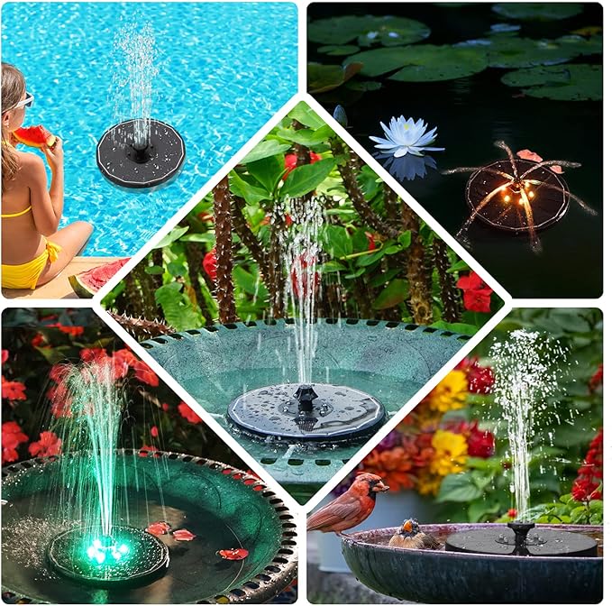 Solar Fountain New, 3.5W Solar Bird Bath Fountains with Glass Panel, 2200 Battery, Hummingbird Water Features with Color LED Lights, 8 Spray Modes & 4 Fixed Pipes for Garden, Pool, Pond