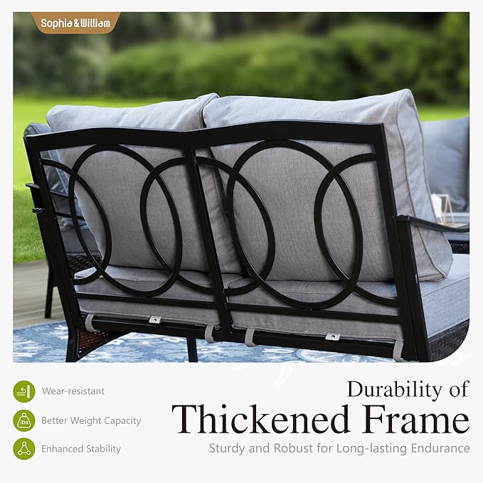 Sophia & William Extra Large Outdoor Patio Motion Sofa Chairs Set 2 PCS Heavy-Duty Metal Porch Furniture with High Back & Deep Seating Area, 5.5" Thicken Cushions for Deck, Lawn, Outside (Grey)
