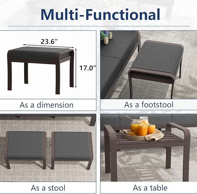 Aluminum Patio Furniture Set with Fire Pit Table, 9 Seats Outdoor Patio Conversation Sets with Swivel Chair Modern Metal Sectional Sofa with Upgrade Cushions for Patio, Backyard - Grey