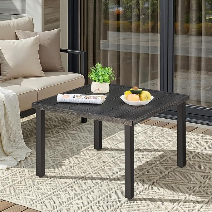 ONBRILL Outdoor Coffee Table, 28 Inch Square Patio Coffee Table, Metal Coffee Table for Porch, Backyard, Poolside, Balcony - Brown - Image 3