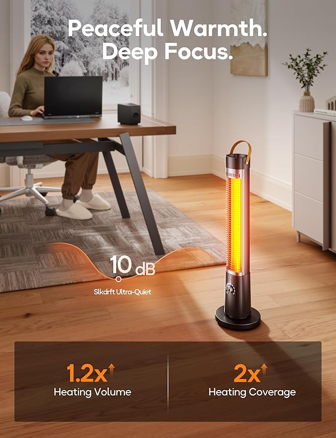 Outdoor Heater for Patio w/Remote, 1500W, 60° Oscillation, 9H Timer, 9 Heat Level, Tip-Over/Overheating Protection, Safety Lock, for Garage Porch Office Black