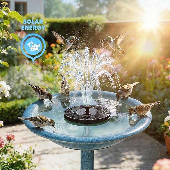Mademax Solar Bird Bath Fountains, Upgrade 1.4W Solar Fountain Pump with 6 Nozzles, Free Standing Floating Solar Powered Water Fountain Pump for Bird Bath, Garden, Pond, Pool, Outdoor