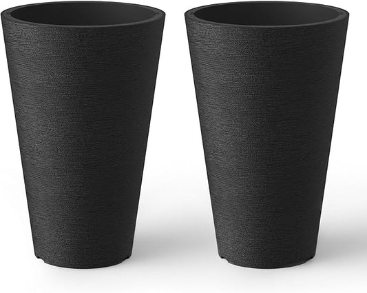 Kante Tall Round Planter Set of 2, 15 Inch Tall Decorative Planter Pots for Outdoor Indoor Garden Patio Front Porch (Brunish Black)