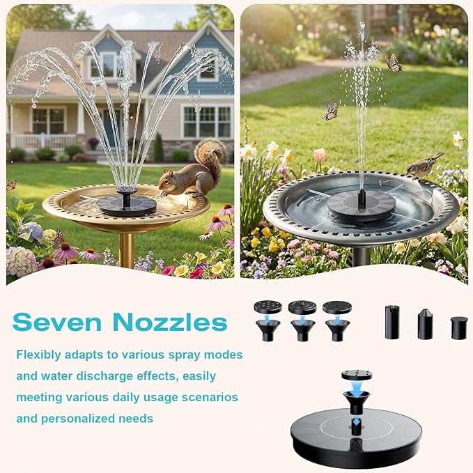 AMZtime 1.4W Solar Bird Bath Fountain with 4 Fixed Rods, Solar Fountain Pump with Upgraded Solar Panels, Solar Powered Floating Water Fountain Pump for Bird Bath, Ponds, Garden, Fish Tank and Outdoor