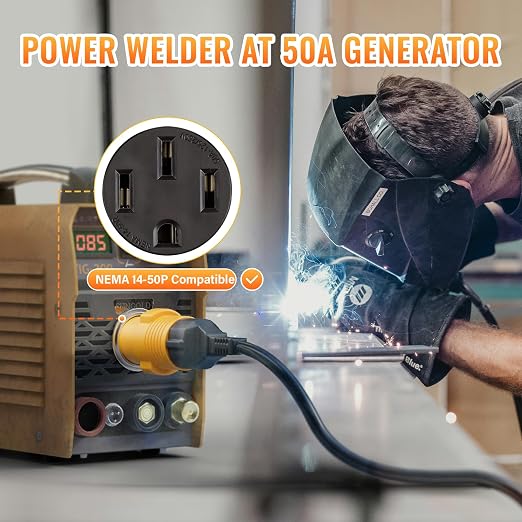 MECMO Nema 14-50P to 6-50R Welder Compact Adapter Cord, 50 Amp 4 Prong RV Generator Male Plug to 3 Prong Welder Outlet for Welder Welding Generator, Heavy Duty 14-50 Male to 6-50 Female Power Adapter - Image 3