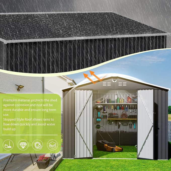 10x14 FT Outdoor Storage Shed,Metal Tool Sheds,Waterproof Outside Storage Shed,Large Storage Building with Lockable Door - Image 5