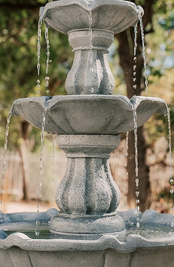 XBrand 51" 3-Tier Outdoor Freestanding Waterfall Fountain with Pump and Pineapple Finial, Gray
