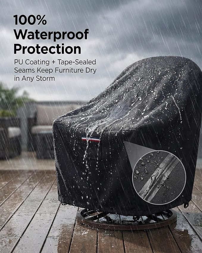 Waterproof Patio Chair Covers, 26W x 27D x 34.3H inches Heavy Duty Outdoor Furniture Protection Cover Weather Resistant 600D Oxford 2-Pack, Black - Image 7