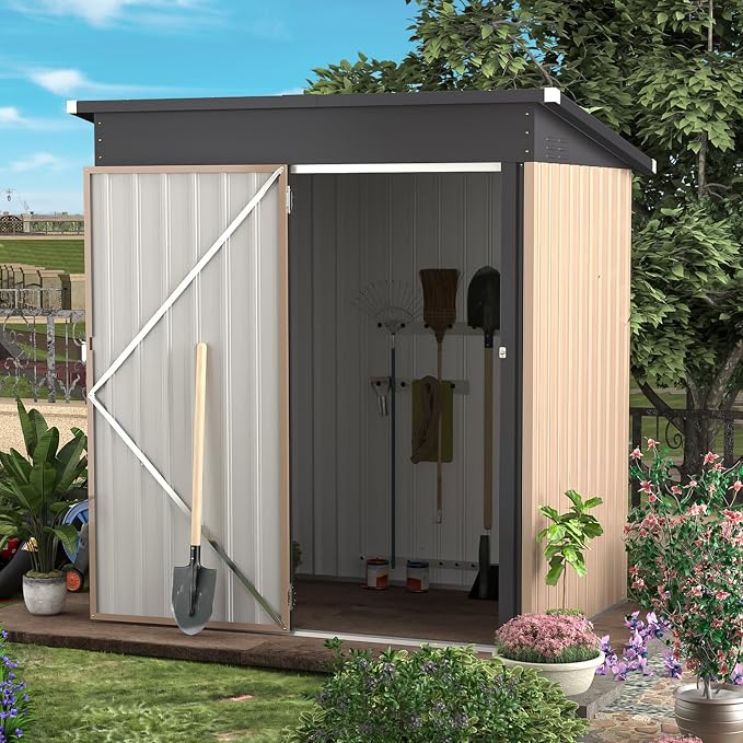 AECOJOY 5' x 3' Outdoor Storage Shed, Small 3x5 Metal Sheds & Outdoor Storage Clearance Steel Yard Shed kit with Lockable Door, Utility and Tool Storage Garden Shed for Backyard, Patio and Outside use - Image 3