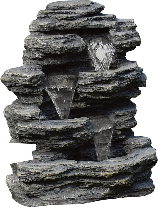 Outdoor Water Fountain With Cascading Waterfall, Natural Looking Stone and Soothing Sound for Decor on Lawn, Garden, and Patio By Pure Garden,Brown, 18.3x12.3