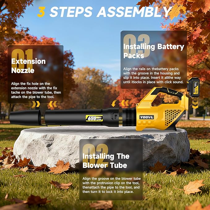 Leaf Blower Cordless, 650CFM Electric Leaf Blowers with 2 x 5.2Ah Batteries and Charger, 3 Speed Modes, 1 x Adjustable Shoulder Strap, Powerful Blowers for Lawn Care, Patio, Dust, Blowing Leaves - Image 6