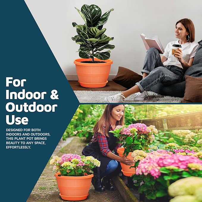 10-Inch Whiskey Barrel Planters Outdoor Pack of 25 - Durable Plastic Plant Pots for Indoor & Outdoor Use with Drainage & Saucer, Lightweight Rustic Barrel Planters for Flowers, Herbs & Small Plants