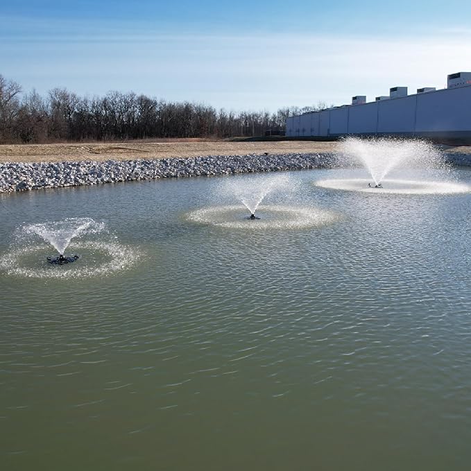 HALF OFF PONDS Floating Fountain, 1.5 HP Pond Aerator, 200 ft Cord, 12,500 GPH Water Pump, 11 Spray Patterns, Energy-Efficient, Color-Changing LED Lights, Large Ponds, Lakes & Water Gardens