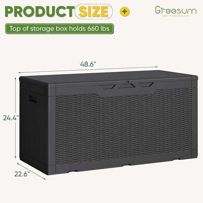 Greesum Outdoor Storage Box 100 Gallon Storage Bin with Lid for Patio Furniture, Garden Tools, Pool Supplies, Lockable, Waterproof and UV Resistant, Black - Image 7