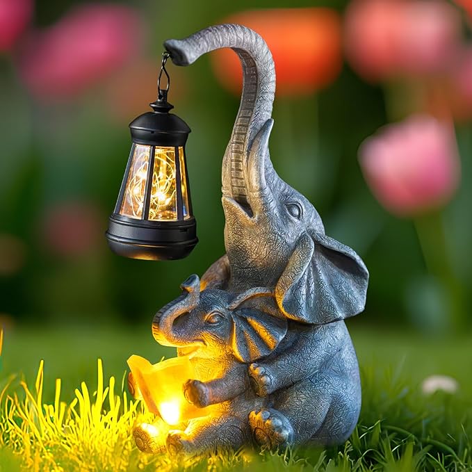 Solar Elephant Statue LED Lights Garden Decoration, Outdoor Statue Lights Patio Art Lawn Porch Deck Balcony Decoration - Birthday, Options for Mom, Lady Lover