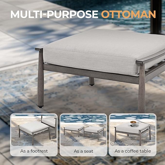 HAPPATIO Patio Outdoor Furniture Set - 6 Pieces Aluminum Outdoor Conversation Set with 1 Three-Seater Sofa, 1 Coffee Table, 2 Swivel Chairs, and 2 Ottomans for Yard, Porch, and Deck (Grey)