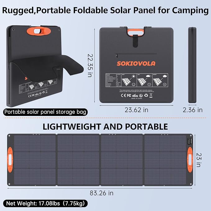SOKIOVOLA N-Type 16BB 220W Portable Solar Panel for EF/Jackery/Bluetti/Anker Power Station, IP68 Waterproof Foldable Solar Panel ETFE 25% High Efficiency for Outdoor Camping RV Trip - Image 2