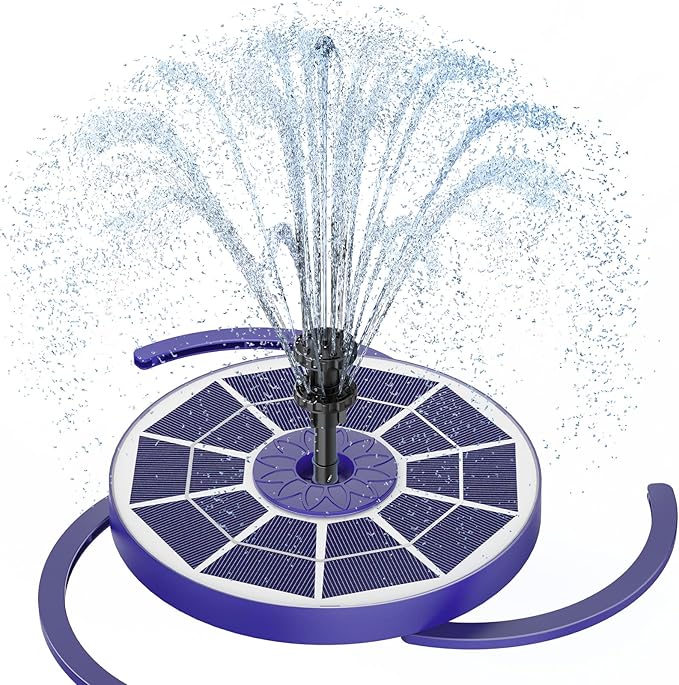 AISITIN 3.5W Solar Fountain Pump Built-in 1800mAh Battery, Solar Bird Bath Fountains with 8 Nozzles, Solar Water Pump for Garden Birdbath Pool Fish Tank Pond and Outdoor (purple)