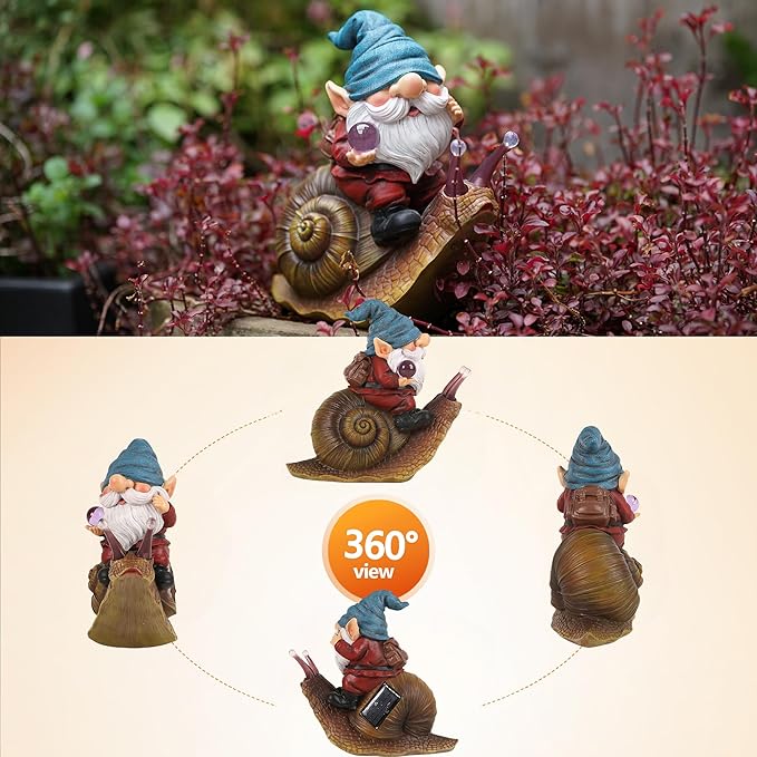 Gnome Garden Decor Statue Solar Gnomes Decorationsfor Yard with Lantern Light Outdoor Decorations forBirthday Patio Mom Gift