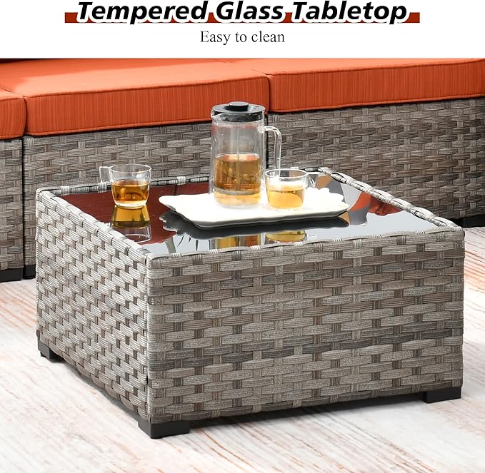 HOOOWOOO 12 Piece Modular Patio Outdoor Sectional Furniture Sofa Set,Wicker Conversation Set,Out Door Couch Set with Wide Arm for Outside All Weather(Orange Red)