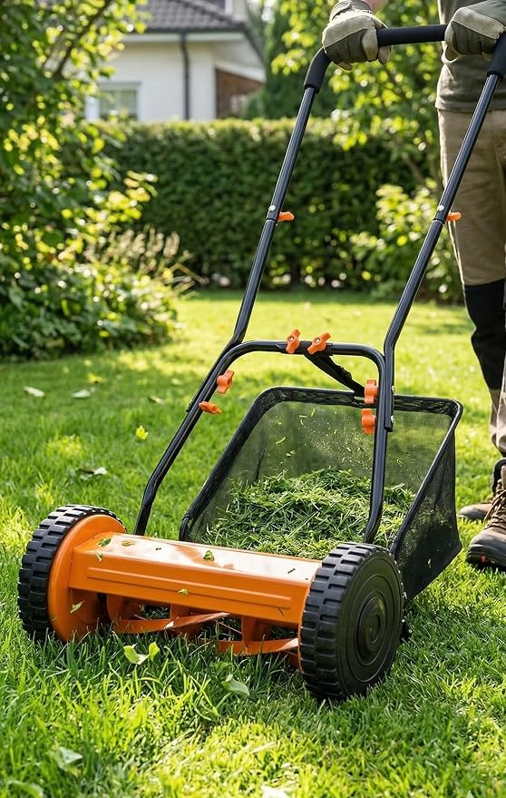 14in Push Along Lawn Mower - Lightweight 13.2 lbs - 4 Cutting Heights 0.6" to 1.6" - Rear Roller for Stripes - 14in Heavy Duty Steel Blades - 4.8 Gallon Collection Box (14 in) - Image 2
