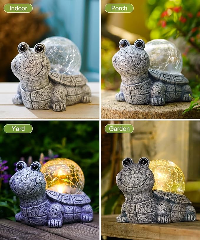 Nacome Solar Turtle Garden Statue Lights: Outdoor Figurine with Glass Ball Lighting Decorations Lawn Ornaments Porch Patio Balcony Yard - Birthday Gifts for Mom Grandma Women(Grey)