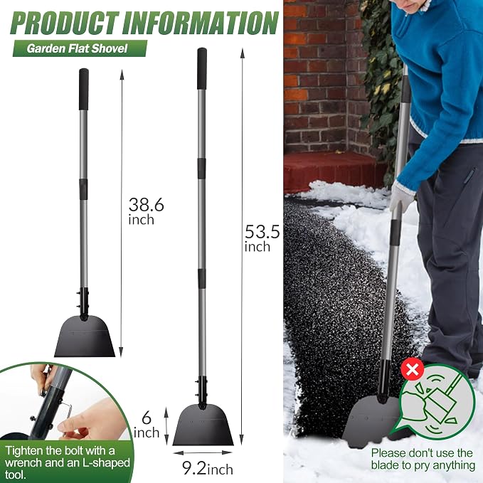 Walensee Flat Shovel, Heavy Duty Floor Scraper Long Handle for Weeding, Moss Removal, Lawn Edging & Outdoor Cleaning, Metal Garden Cleaning Shovel Scraper for Patio, Driveway, Sidewalk, Yard - Image 2