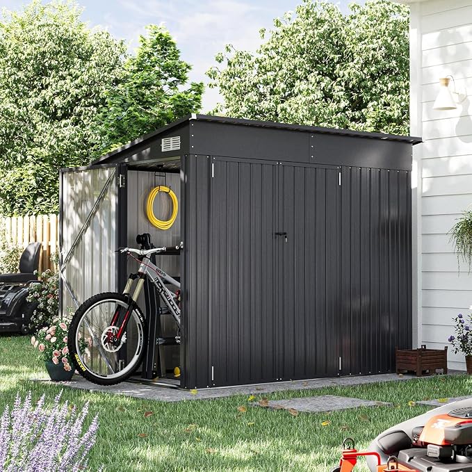 Aoxun 4' x 8' Shed Outdoor Storage Shed with Triple Lockable Door Metal Storage Cabinet with Slopping Roof for Tools Bicycles Storage for Garden, Patio, Courtyard - Image 2