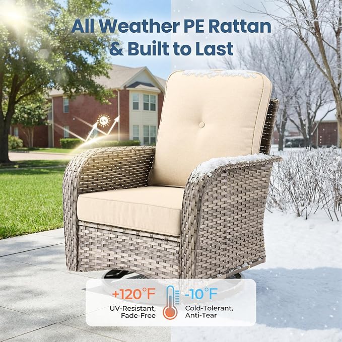Weaxty 8 Pieces Outdoor Patio Furniture Sets with Swivel Rocking Patio Chairs and Loveseat Sofa,Coffee Table,All Weather Wicker Conversation Set for Deck Backyard Porch Poolside,Beige