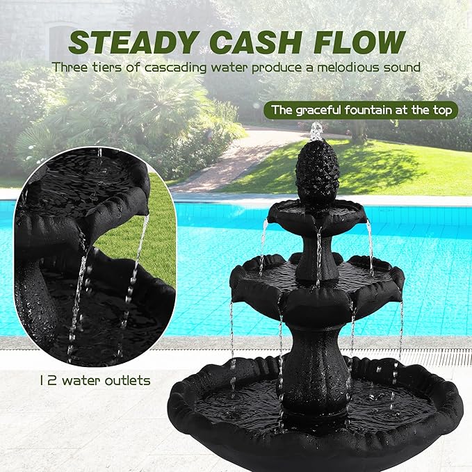 Italian Outdoor Water Fountains - 47.4'H Garden Fountains and Waterfalls Outside, Large Cascading Indoor Floor-Standing Resin Bubbler Fountain Features W/Pump for Patio and Yard Decor (Black)