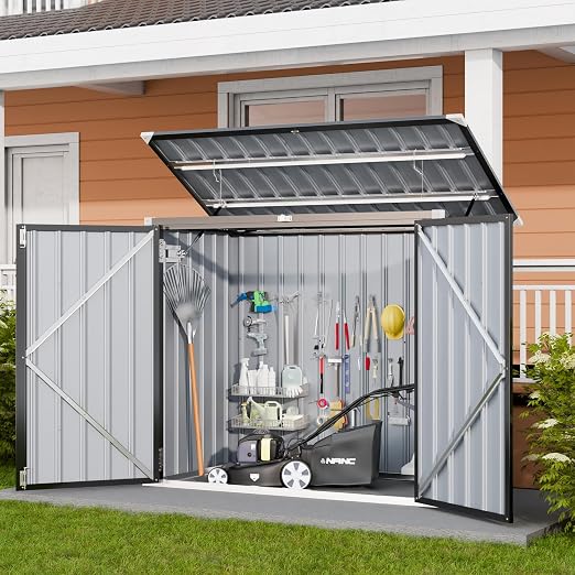 3'x5' Outdoor Trash Can Storage, Metal Storage Bike Shed, Waterproof Garbage Can Organizer with Chain Lid, Outdoor Storage Clearance for Patio, Garden, Backyard, Dark Grey by Unknown