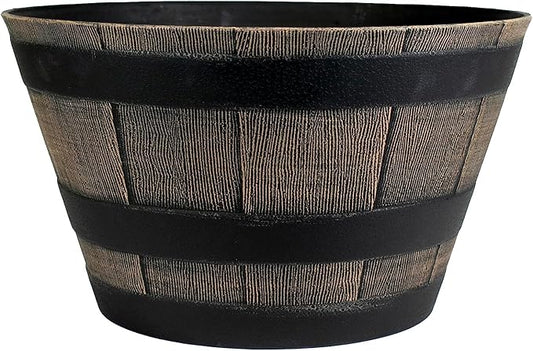 The HC Companies Whiskey Barrel Planter - Faux Wooden Finish Flower Planter Pot - Decorative Garden Pots - Indoor & Outdoor Resin Planters - Weather-Resistant Planting Pots (16" Dark Oak, Pack of 1)