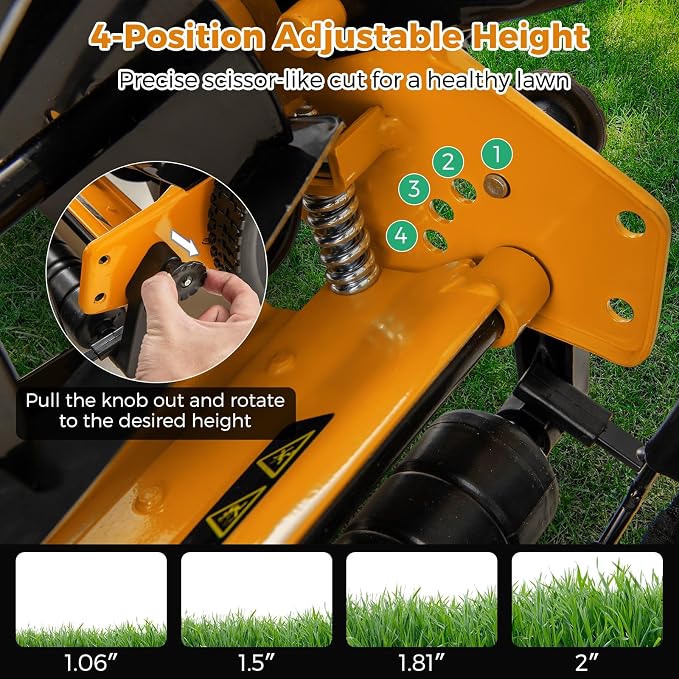 IRONMAX Lawn Mower, 14 Inch Push Reel Lawn Mower with 5 Steel Blades, Adjustable Cutting Heights, Grass Catcher Bag, Walk-Behind Manual Lawnmower for Garden Park Yard, No Motor (Orange, 14 Inch) - Image 5