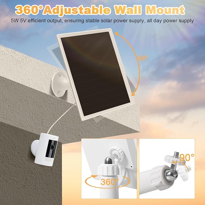 Solar Panel Charger for Ring Camera, Compatible with Ri ng Stick Up Cam Battery, Ring Spotlight Plus/Pro Battery,Waterproof, 5V 6W Fast Charging (Black-1Pack) - Image 5