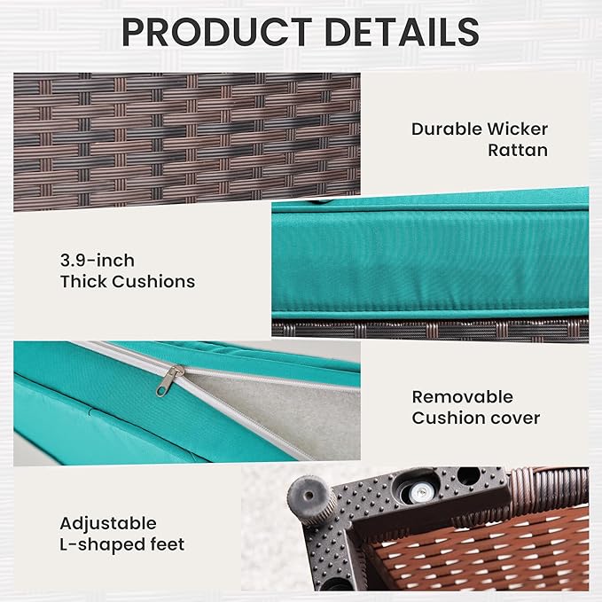 13 Pieces Outdoor Patio Furniture Set,Outdoor Sectional Furniture with 43" 55000 BTU Gas Propane Fire Pit Table,PE Rattan Wicker Patio Conversation Set with 10 Thickened Cushions,Turquoise Blue