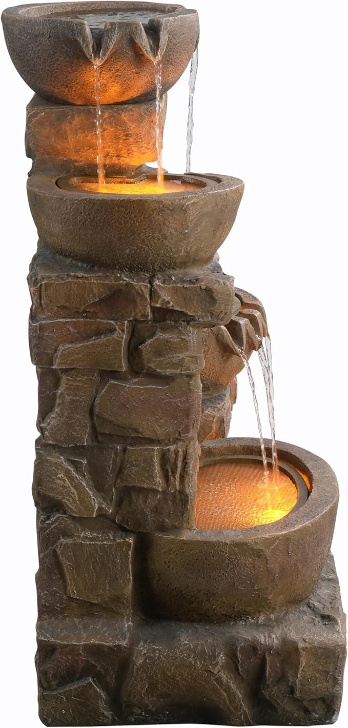 Teamson Home 33.27" Water Fountain with LED Lights, Brown