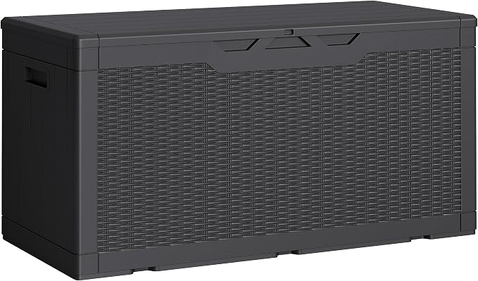 Greesum Outdoor Storage Box 100 Gallon Storage Bin with Lid for Patio Furniture, Garden Tools, Pool Supplies, Lockable, Waterproof and UV Resistant, Black by BuynowfromGreesum