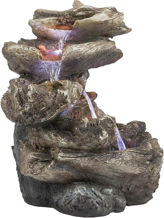 Alpine Corporation WIN1087 Indoor/Outdoor Floor Waterfall Fountain with LED Lights, 5-Tiered Rainforest Fountain 22", Brown