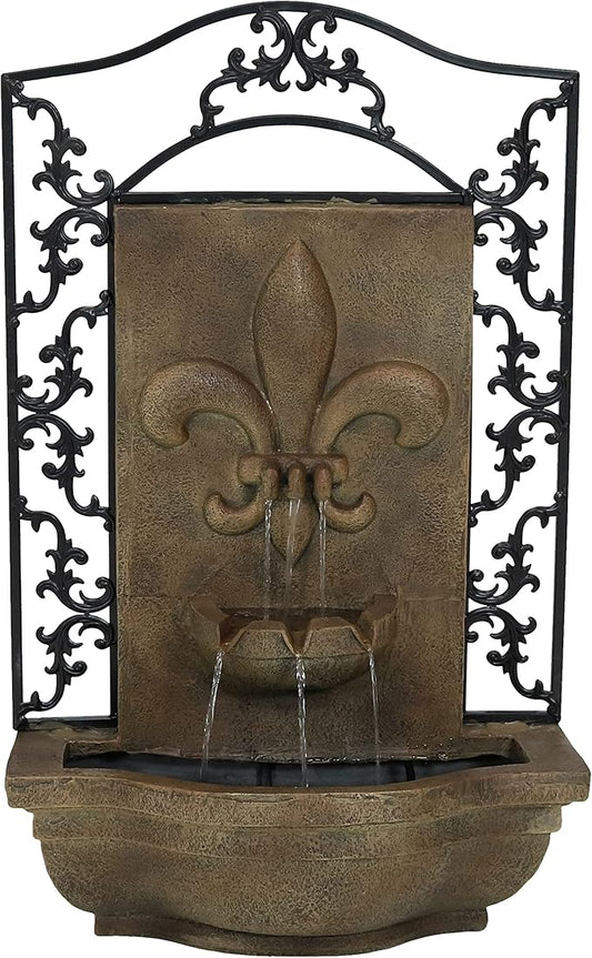 Sunnydaze 33" Outdoor Wall Water Fountain with Pump and Panel - Florentine Finish - French Lily - Solar-Powered
