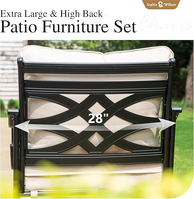 Sophia & William 4 Piece Patio Furniture Set with Fire Pit, Outdoor Conversation Sets 5 Seats Clearance with 45" Gas Fire Pit Table x 1, 3-seat Sofa x 1, Cushioned Chair x 2 for Porch Lawn, Beige