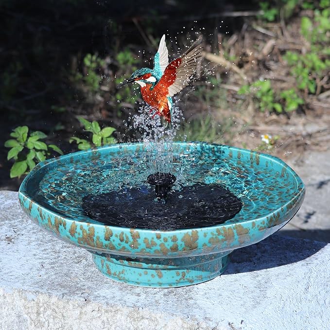 Solar Fountain Ceramic Bird Bath,Bird Bath for Ourside,Outdoor Fountain Bird Bath,Garden and Home Décor