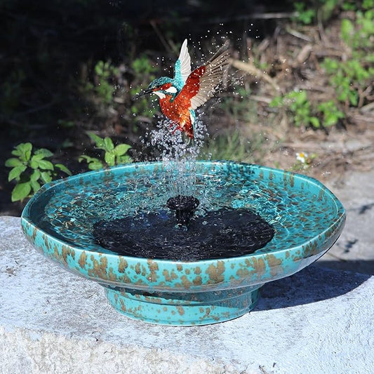 Solar Fountain Ceramic Bird Bath,Bird Bath for Ourside,Outdoor Fountain Bird Bath,Garden and Home Décor